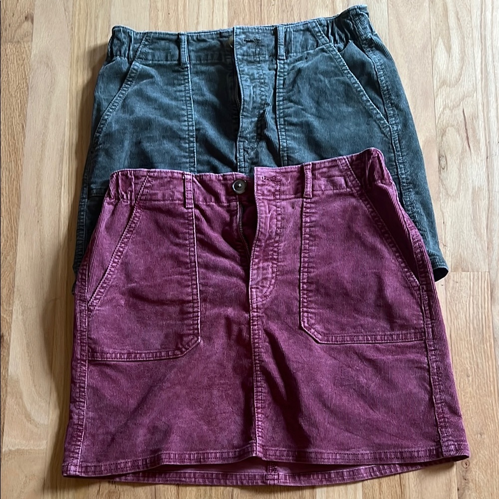 Set of Two American Eagle Corduroy Skirts - Green and Burgundy